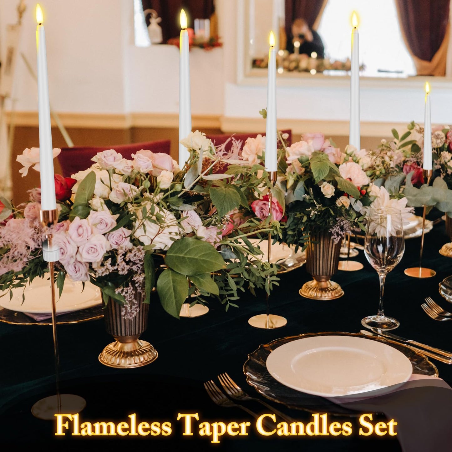Rossesay 24 Pcs Flameless LED Taper Candles Battery Operated Candle 8.5", 9.65", 10.8", 12.8" Flameless Candlesticks Flickering for Christmas Church Wedding Indoor Decoration(Classic, White)