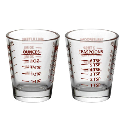Versatile Heavy-Duty Glass Measuring Shot Glasses - Easy Read for Cooking, Espresso, and Medicine, 1 Ounce, 6 Teaspoons, 2 Tablespoons, 30Milliliters, Dishwasher Safe, 2-Pack
