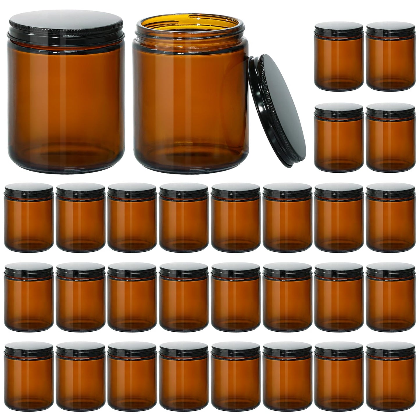 KEYWING 8 oz Candle Jars with Lids, 30 Pack Amber Glass Jars with Black Metal Lids, Round Candle Containers, Empty Jar for Making Candles, Powder, Liquid, Cream