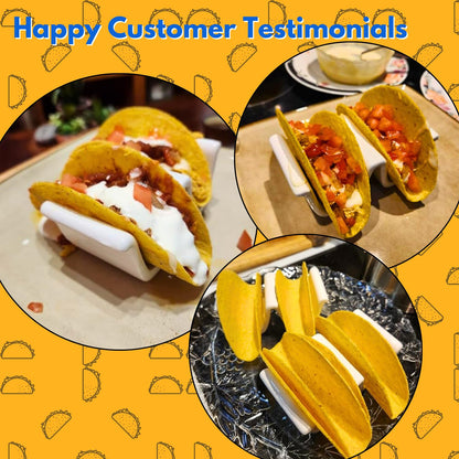 HolaTasty Taco Holders Set of 4 Ceramic, Dual Taco Stand for Dinner Plate - Compact Taco Rack 2-Slot for Hard Shell Tacos, Tuesday Taco Server Mini Taco Holder, Taco Heater for Microwave Oven, White