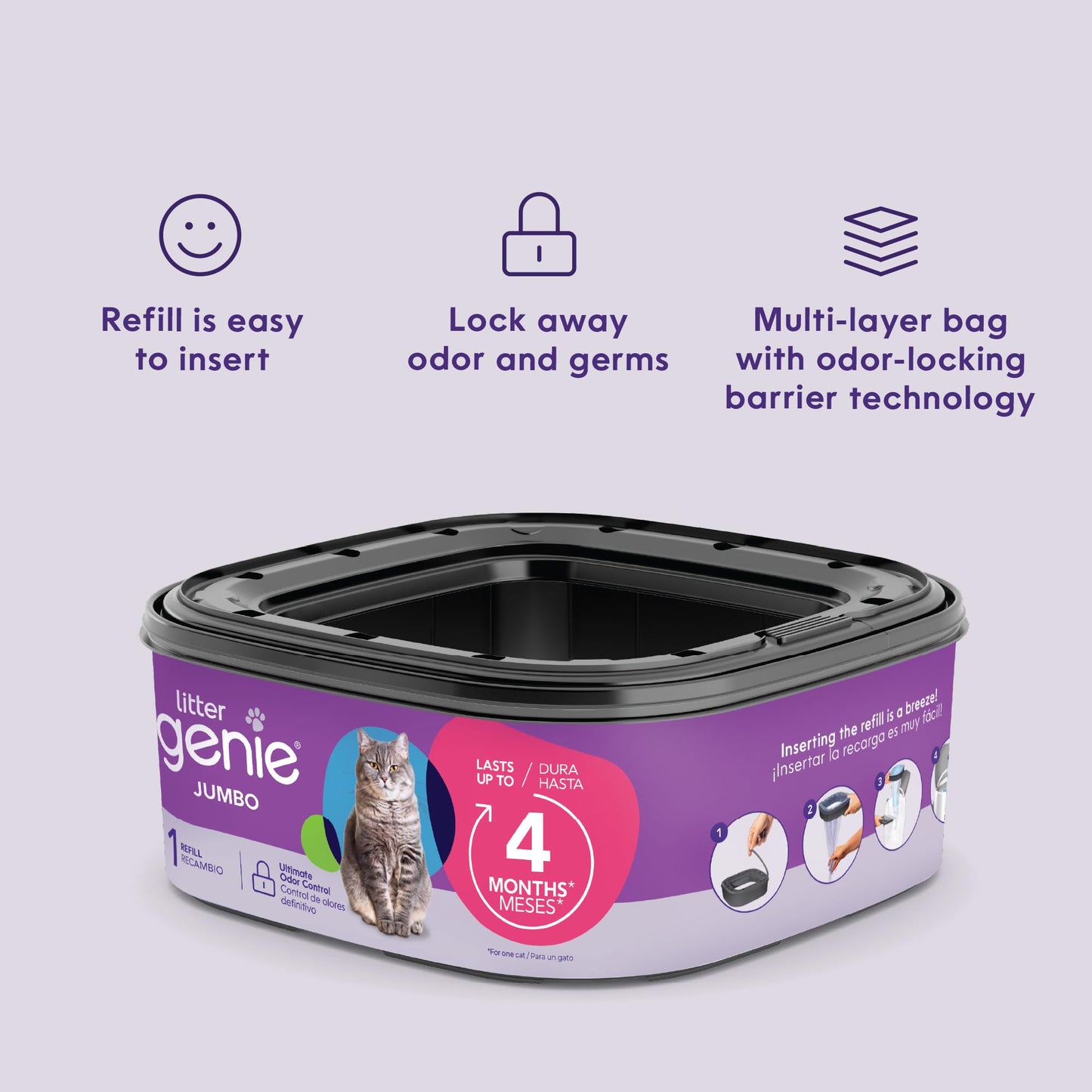 Litter Genie Refill Bags | Jumbo 2-Pack, 56 Total ft | Up to 8 Months of Supply in 2 cartridges | Ultimate Odor Control Cat Litter Bags