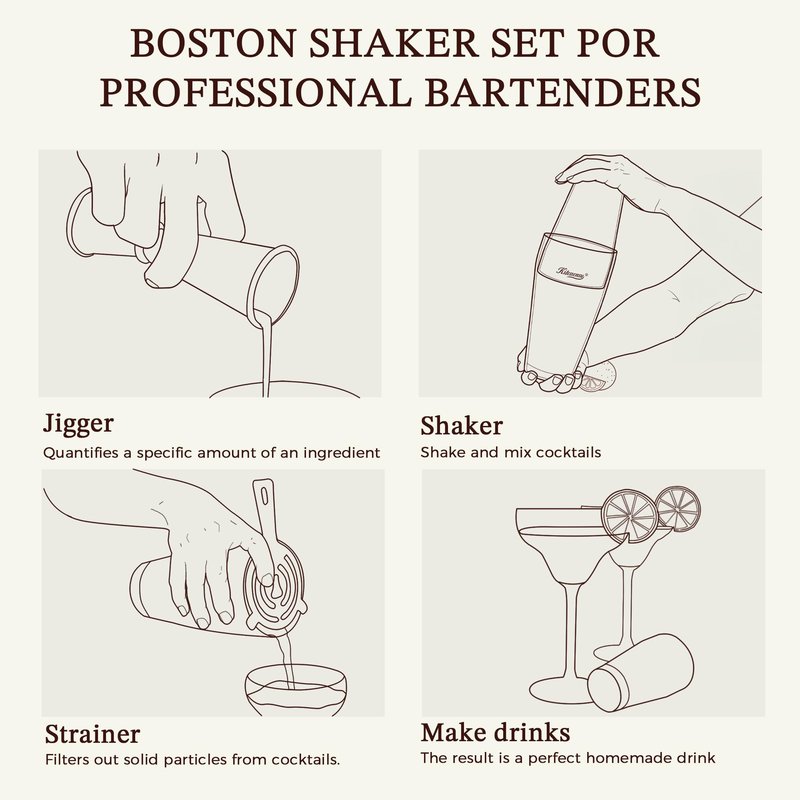 KITESSENSU Boston Cocktail Shaker Set, 8-Piece Professional Bartender Kit with Stainless Steel Martini Drink Mixer, Hawthorne Strainers, Double Jiggers, Dishwasher Safe Bar Tools for Home Bars & Gifts