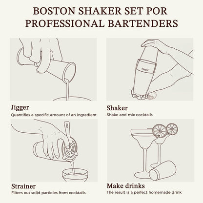KITESSENSU Boston Cocktail Shaker Set, 8-Piece Professional Bartender Kit with Stainless Steel Martini Drink Mixer, Hawthorne Strainers, Double Jiggers, Dishwasher Safe Bar Tools for Home Bars & Gifts