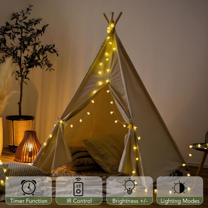 Metaku Globe Fairy Lights Battery Operated 33ft 80LED String Lights with Remote Waterproof Indoor Outdoor Hanging Decorative Christmas Lights for Home Party Patio Garden Wedding