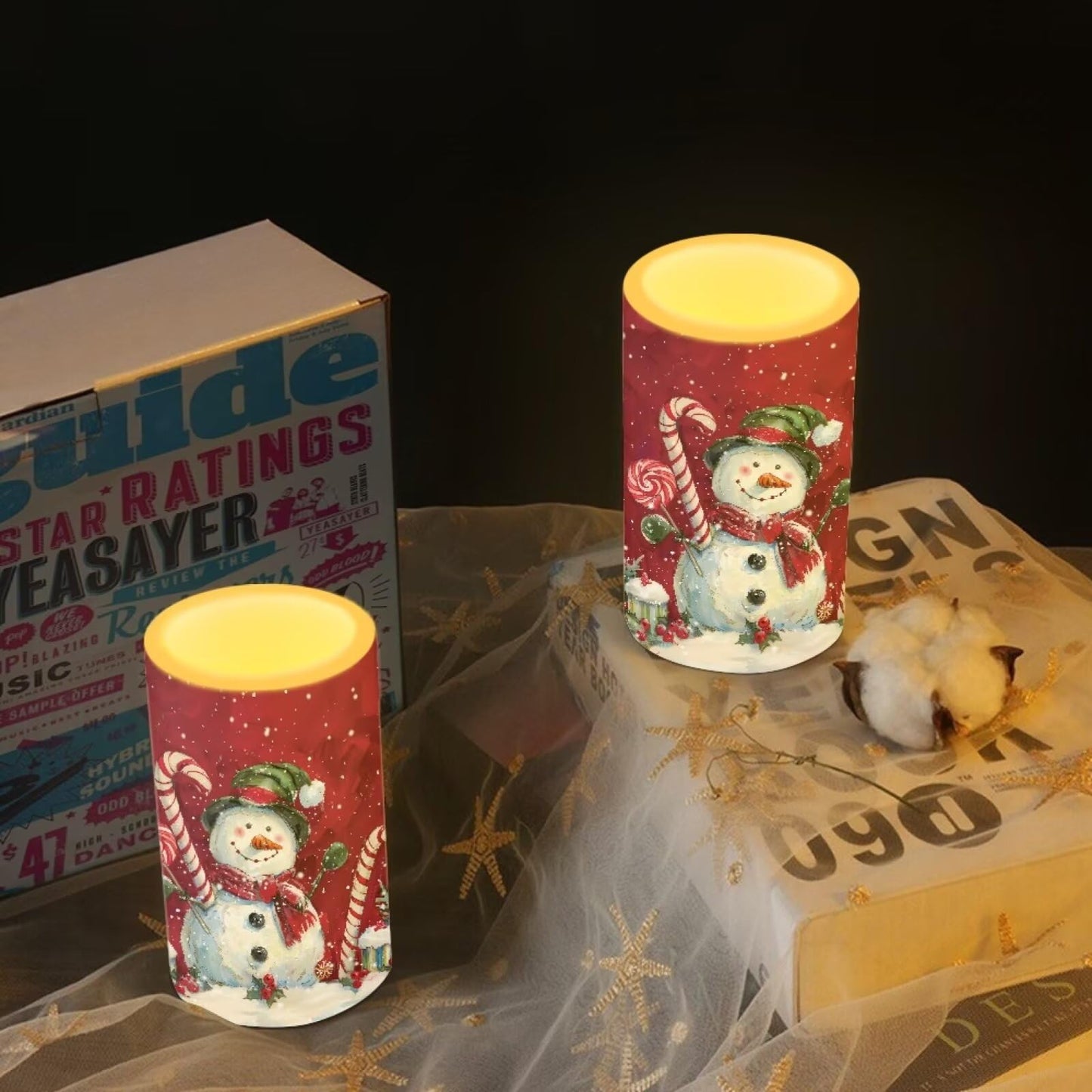 Luarisgur Christmas Snowman Flameless Candles with Remote Red Christmas Decorations Battery Candles Flickering LED Candles with Remote for Home Party Holiday Xmas Decor Electric Fake Candles