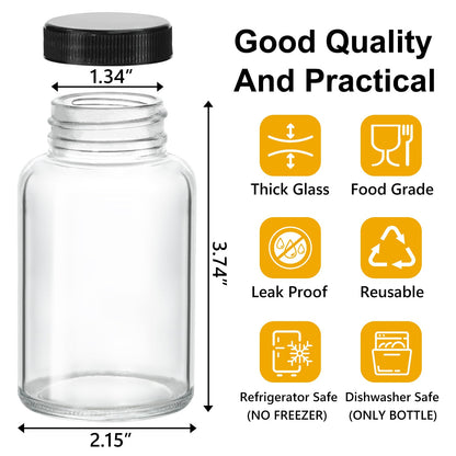 KEYWING 24 Pack 4oz Juice Shot Bottles with Caps- Small Glass Jars for Ginger，Wellness Shots,Whiskey - Travel mini Reusable Wide Mouth Clear bottles- Leakproof, Dishwasher Safe.