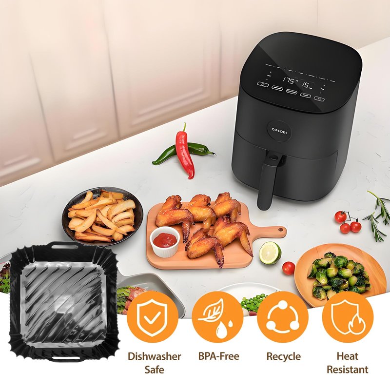 Silicone Air Fryer Liner Accessories for COSORI TurboBlaze 6Qt Air Fryer 9-in-1, Compact & Large 6-Qt, Fast Turbo Modes, Dishwasher Safe Airfryer Accessories Silicone Liners for CAF-DC601
