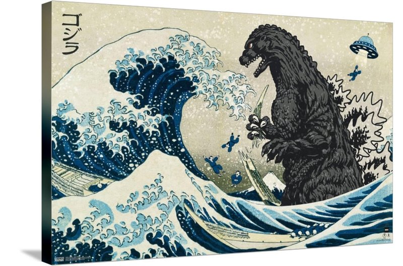 Trends International Godzilla - Great Wave Wall Poster, 22.37" x 34.00", Stretched Canvas