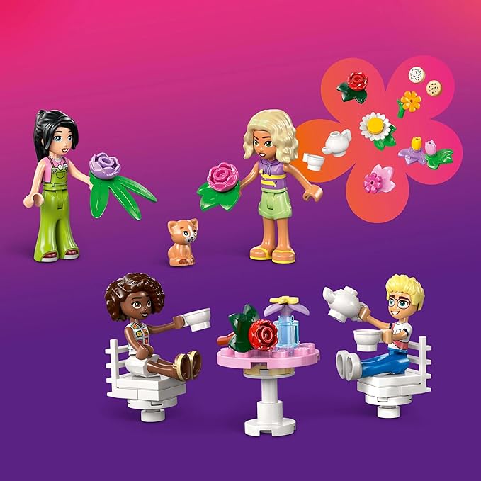 Lego 42671 Friends Flower Shop Cafe Toy Birthday Present Blocks For Girls Boys Children 9 Years Old 10 Years Old 11 Years Old Elementary School Plants Fake Green Bouquet Artificial Flower Decoration