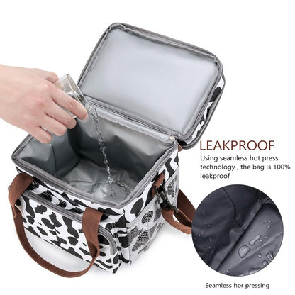 MEYTEILAY Lunch Bag for Women Men Expandable Double Deck Lunch Box Large Lunch Bags Leakproof Insulated Reusable Lunch Cooler Bag（Cow Print）