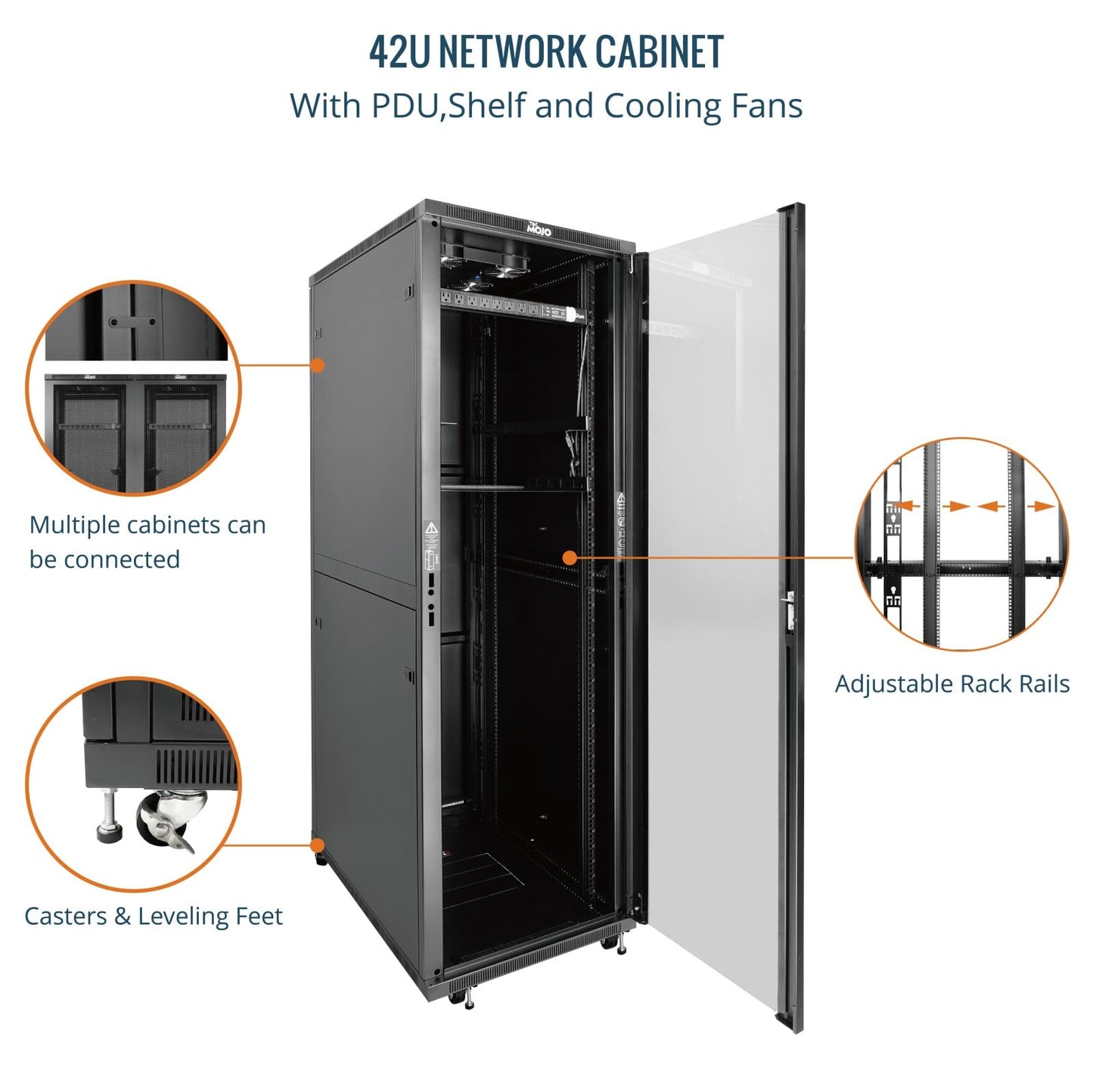 Tecmojo 42U Server Rack Network Cabinet 39.4" D x 23.6" W, Locking Data Cabinet Enclosure for 19" Server, Networking, AV & IT Equipment, Glass Door, Black