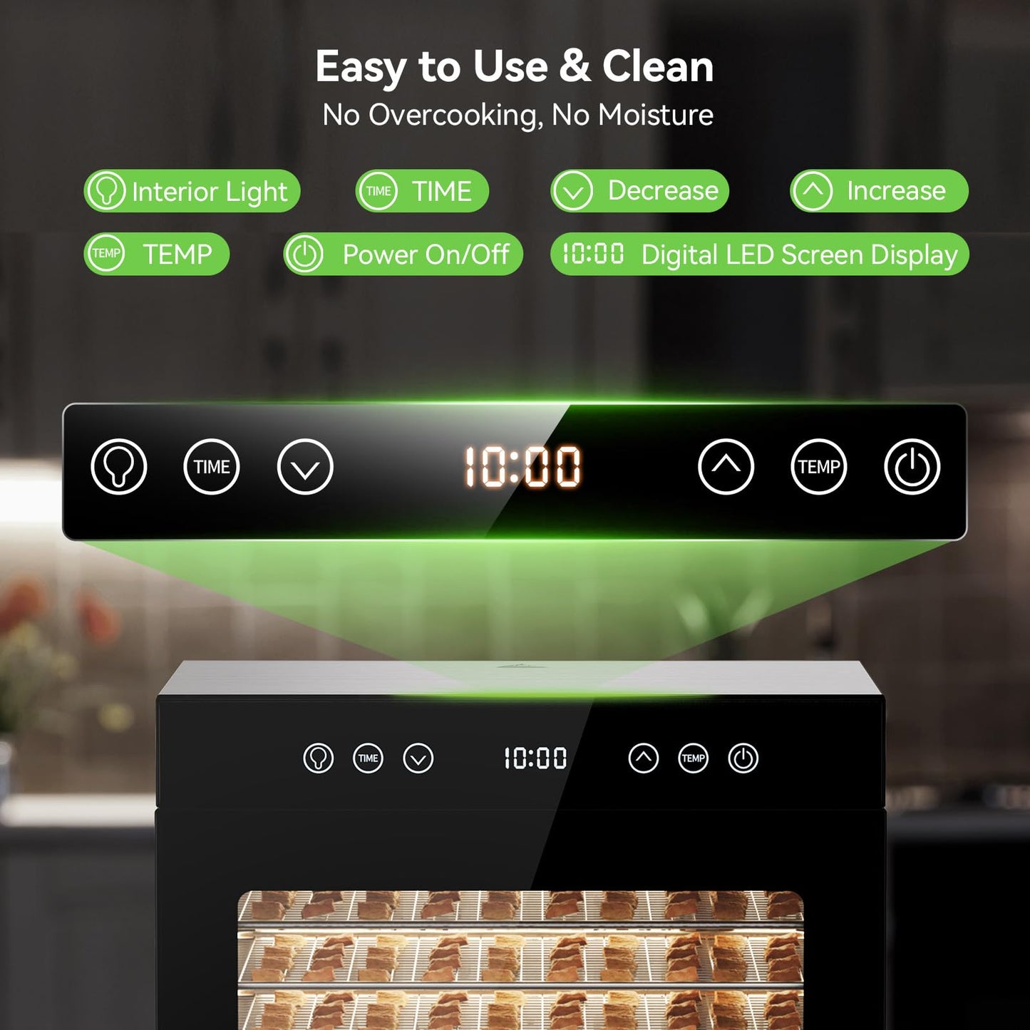 650W Food Dehydrator, 8-Tray Stainless Steel Dehydrator Machine with Adjustable Timer & Temperature, Overheat Protection, Fruit Dehydrator for Jerky, Herbs, Dog Treats, Interior Light