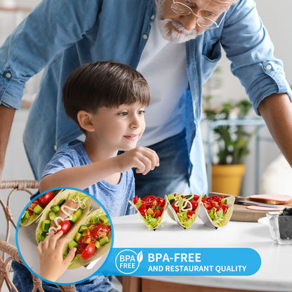 GEIKR Stainless Steel Taco Holders Set of 12 - Each Metal Taco Stands for 3 Tacos - Taco Rack with Handles - Stylish Taco Shell Holders - Oven & Dishwasher & Grill Safe Taco Trays
