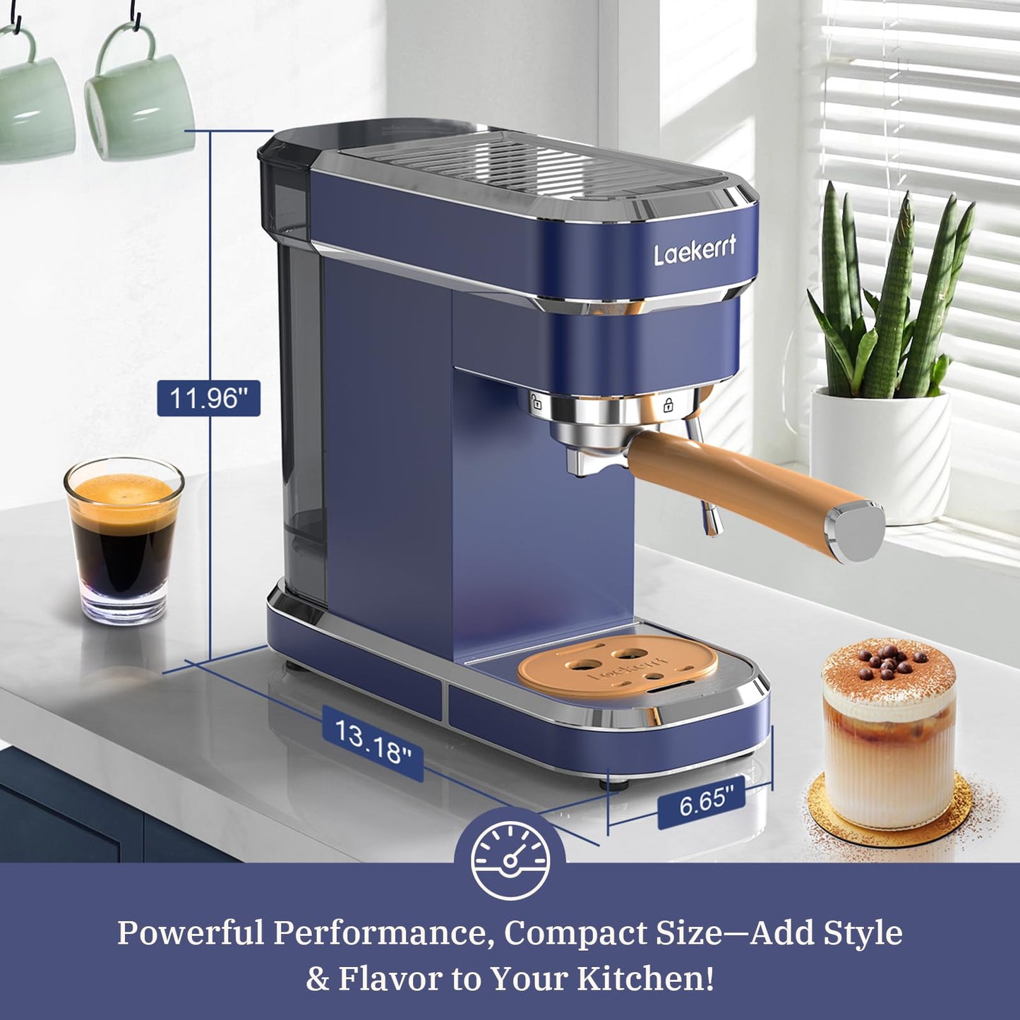Laekerrt 20 Bar Espresso Maker CMEP01 with Milk Frother Steamer, Home Expresso Coffee Machine for Cappuccino and Latte (Navy Blue, Stainless Steel) Gift for Coffee Lovers, Father