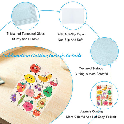 6 Pcs Sublimation Cutting Board Blanks, Textured Tempered Glass Cutting Boards For Kitchen, Anti Slip Chopping Board For Countertop Heat Press Machine Personalized Home Decoration