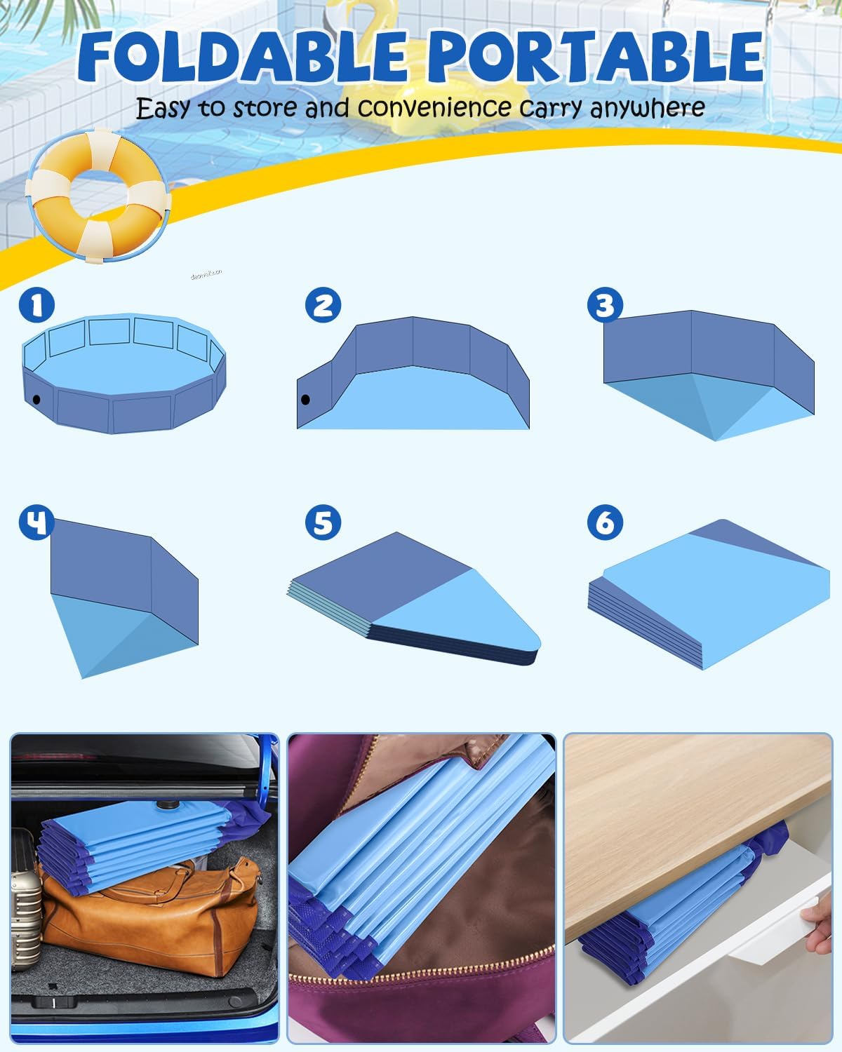 YSJILIDE Portable Dog Pool PVC Pet Swimming Pool Bathtub Collapsible Foldable Dog Pool, Hard Plastic Pool for Pets to Swim and Bath (XL-220Blue)