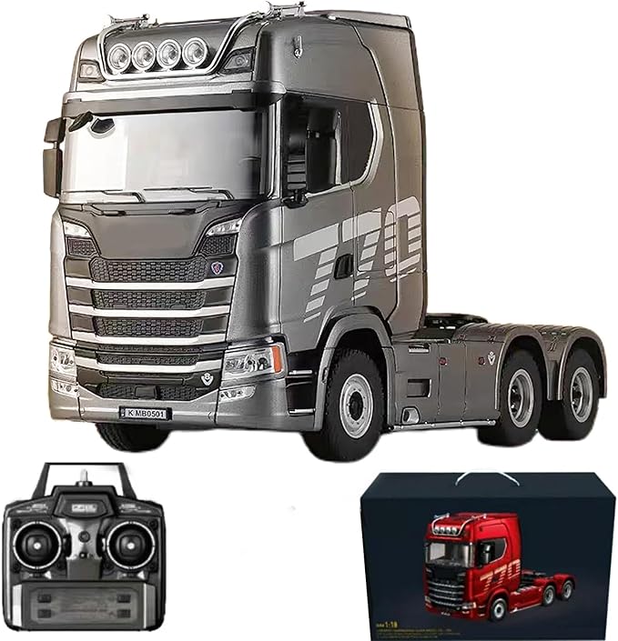 19Channels 770S Hobby RC Tractor Truck Toys 1/18 Scale Light Sound Effects Remote Control Lorry Car Vehicle Trailer for 14y+ Beginners Adults (6-Wheels Grey)