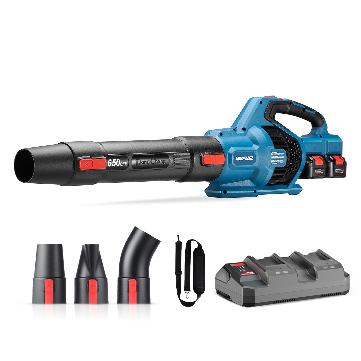 Dong Cheng Brushless Cordless Leaf Blower, 40V Battery Powered Blower with 2 * 4.0Ah Batteries & Charger, 650 CFM High-Efficiency Blower for Sidewalks, Driveways, Town Care, Blowing Leaves and Snow