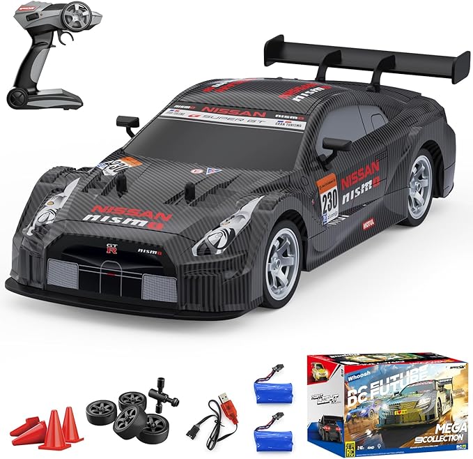 Dollox RC Drift Car 1/16 Scale Remote Control Car 2.4GHz 4WD 30+KM/H High Speed Vehicle with LED Lights Extra Drifting Tires Racing Black Vehicle Toys Birthday Gifts (191AB)