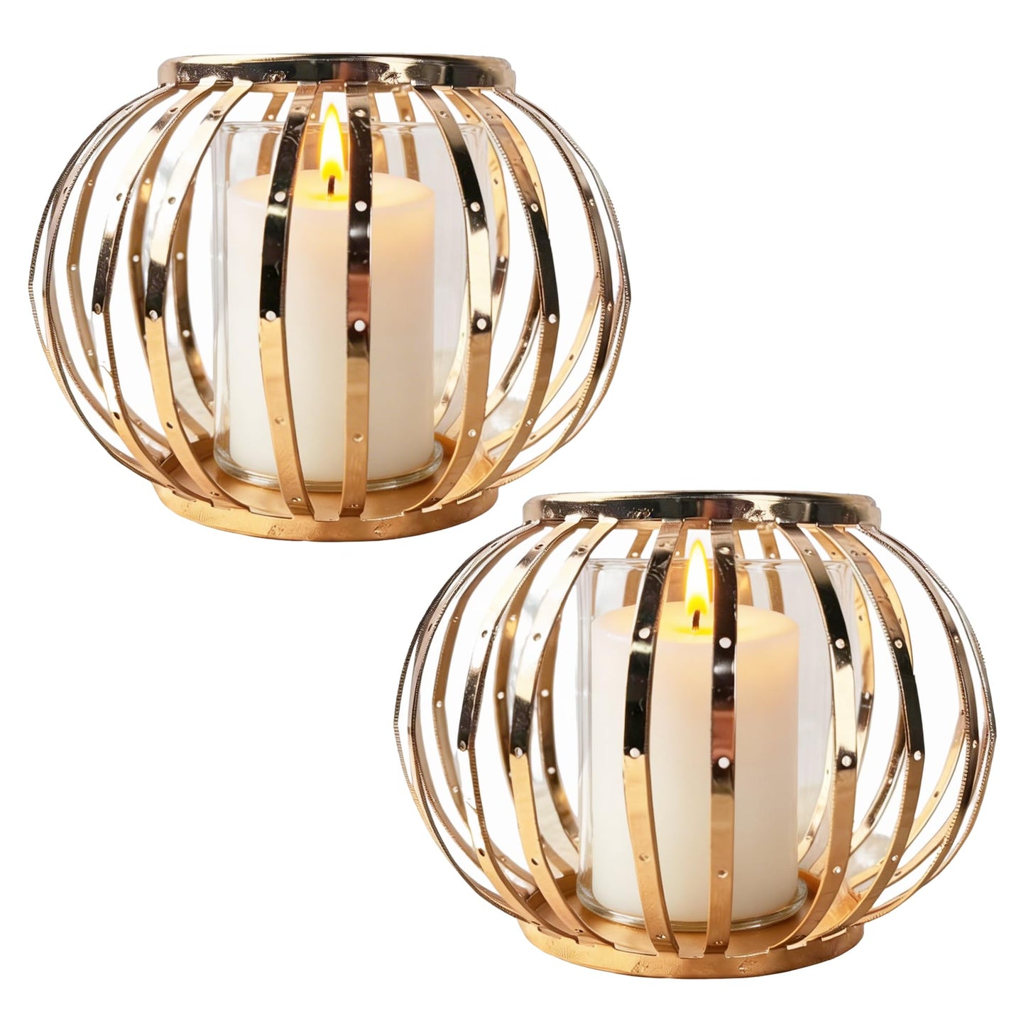 HiSnug Hurricane Candle Holders for Pillar Candles - Lantern Candlestick Holder with Clear Glass Sleeve, 2 PCS Elegant Decorative Candleholders for Dining Table Centerpiece Home Decor, 2PCS, Gold