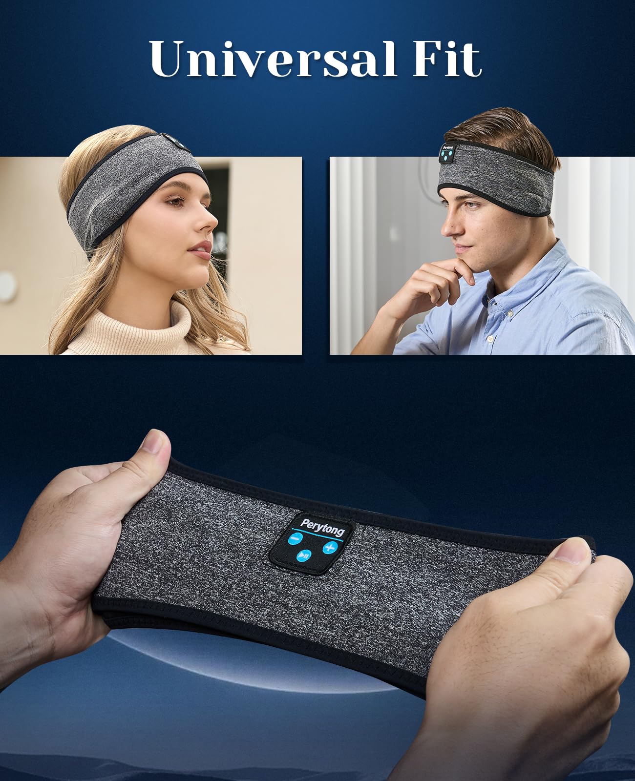 Perytong Sleep Headphones Wireless, Bluetooth Sports Headband Headphones with Ultra-Thin HD Stereo Speakers Perfect for Sleeping,Workout,Jogging,Yoga,Insomnia, Air Travel, Meditation (BlackGrey)