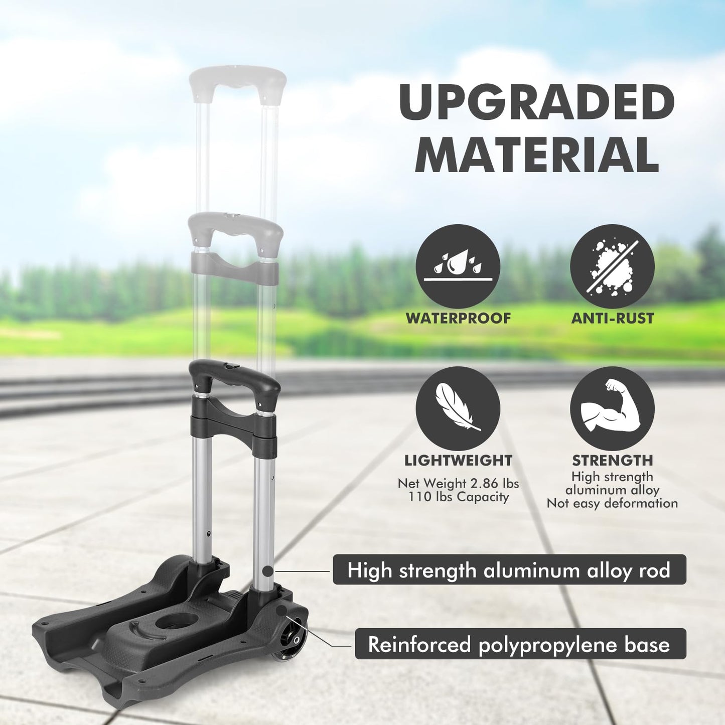 Home-Man Folding Hand Truck, Heavy Duty Luggage Cart, Utility Dolly Platform Cart with 4 Wheels and 2 Elastic Ropes for Luggage, Travel, Moving, Shopping, Office Use (110LB, Black)