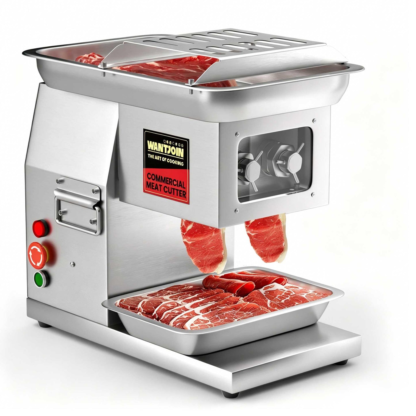 WantJoin Commercial Meat Cutter Machine - Electric Meat Cutting Machine, Meat Shredding Machine 3mm Blade Commercial Meat Slicer Stainless Steel for Kitchen Restaurant 1100LB/H 800W