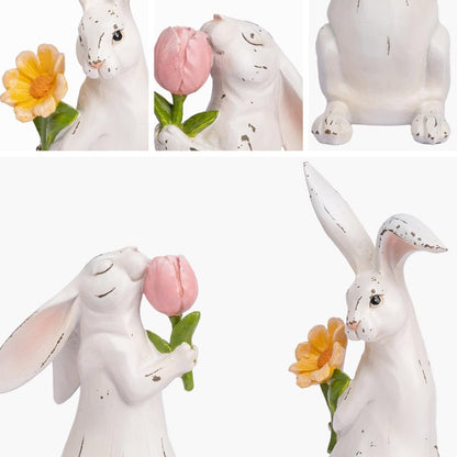 Valery Madelyn Easter Bunny Decorations for Home, Medium White Couple Rabbits Figurine Tabletop Decor, 2Pcs Cute Easter Gifts Resin Statues for Spring Holiday Indoor Party Table Centerpieces, 6"