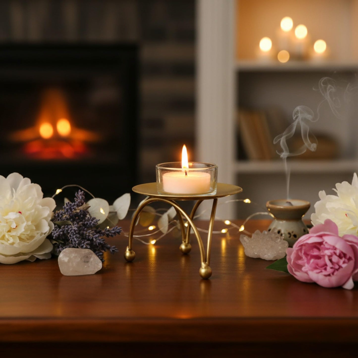 Round Metal Tea Light Candle Holder, Bronze Finish, 3 Inch Diameter, Decorative Stand with Ball Feet