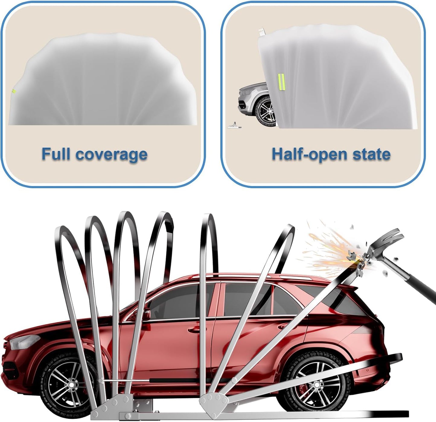 Heavy Duty Retractable Car Awning, Stainless Steel Grey Carport with Lock, Foldable Semi-Automatic Durable Shelter, Portable Shelter for Car L5.5/5.9 * W2.7 * H2.45m