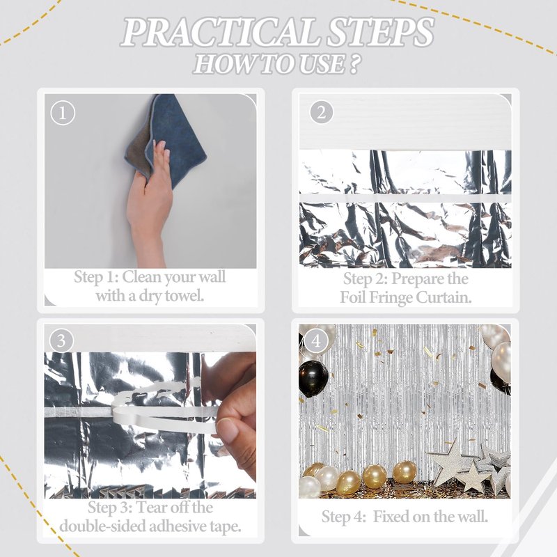 DECOCKRAT 3 Pack Foil Fringe Backdrop - Silver Shiny Tinsel Curtains for Party Decoration/Photo Booth Props - 3.3x8.2 FT Metallic Foil Backdrop for Birthday, Wedding, Graduation, Christmas.