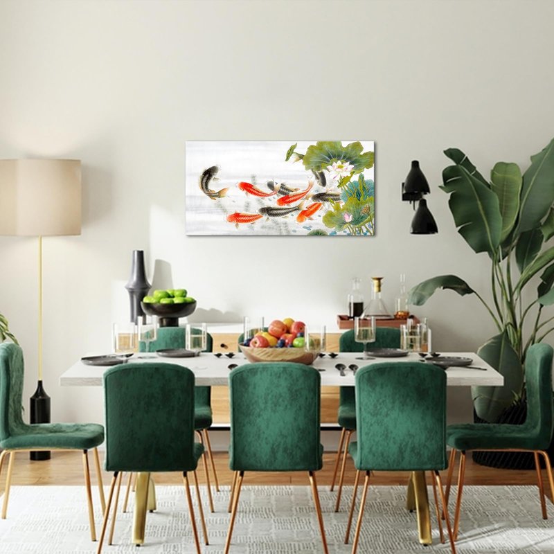iLOOKLiKE Nine Koi Fish Canvas Wall Art Feng Shui Lucky Carp Lotus Flower Leaves Pond Picture Traditional Chinese Paintings Print Asian Artwork Poster Home Decor for Living Room Bedroom 20x40inch
