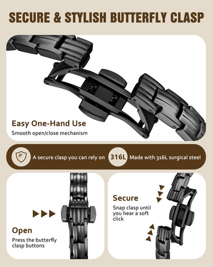 Jecanori 5X Strength Magnetic Bracelets for Women —Updated 5,000 Gauss Ellipse Magnets — Premium Butterfly Clasp & Adjustable Length,Black