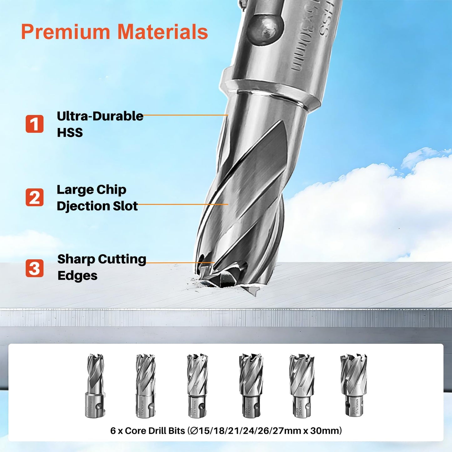 Mag Drill Press with 6 Pcs Coring Bits, 1400W 2" Boring Diameter, 2922lbf/13000N Power Portable Magnetic Drill, 810 PRM, Electric Drilling Machine for Metal Surface, Home Improvement Industry