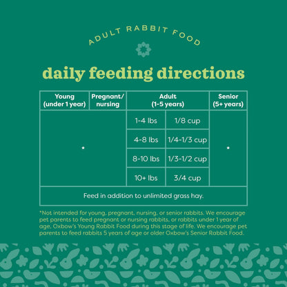 Oxbow Essentials Rabbit Food, Adult, Made with Oxbow Timothy Hay for Rabbit, Pet Pellets with Vitamins & Minerals, Small Animal Pet Products, Bunny Food, Made in USA, High Fiber, 10 lb. bag