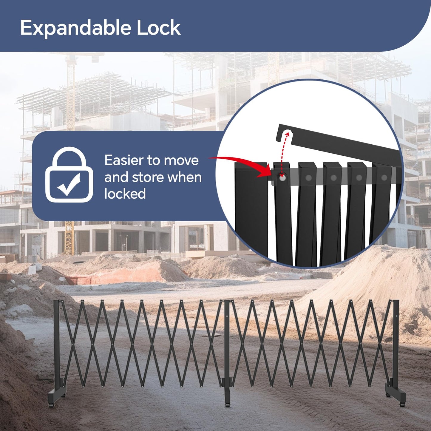 23FT Industrial Expandable Barricade, Folding Security Gate with Wheels, Retractable Driveway Gate, Adjustable Traffic Fence for Construction Site, Traffic Control, Cordon, Elevator, Garage