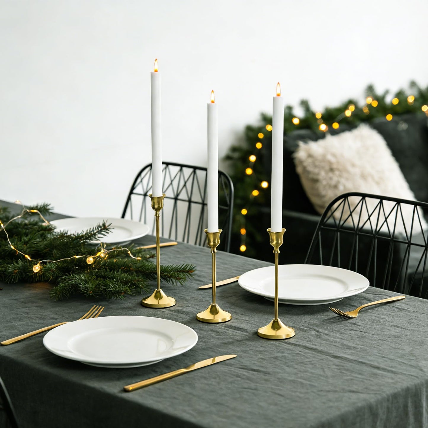 Bryzont Brass Gold Candlestick Holders Metal Taper Candle Holders Set of 3 Rustic Stands for Dining Table, Wedding Centerpiece Decor, Birthday
