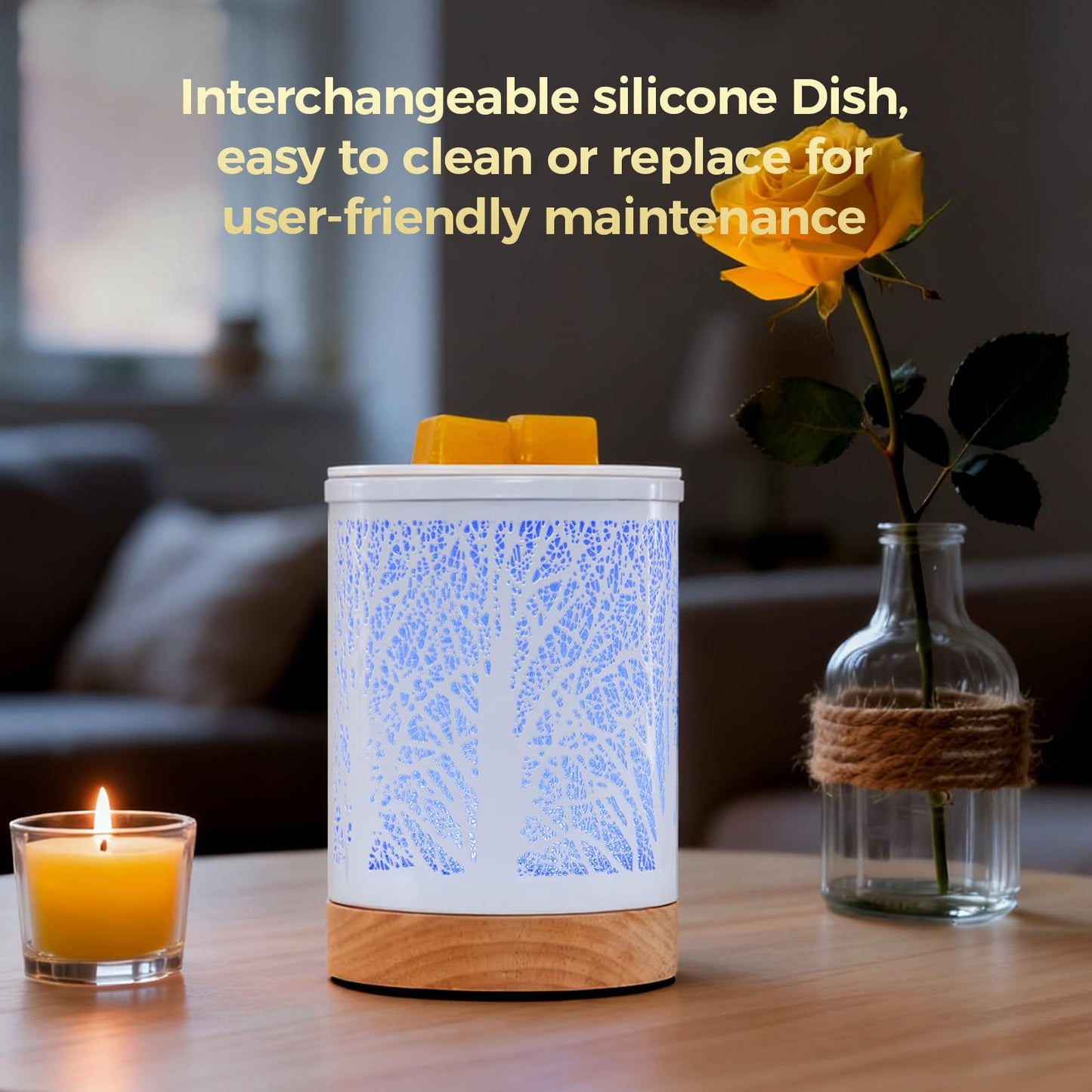 Enaroma Fragrance Wax Melts Warmer with 7 Colors LED Changing Light Scent Oil Candle Warmer for Home Office-White Wooden Tree