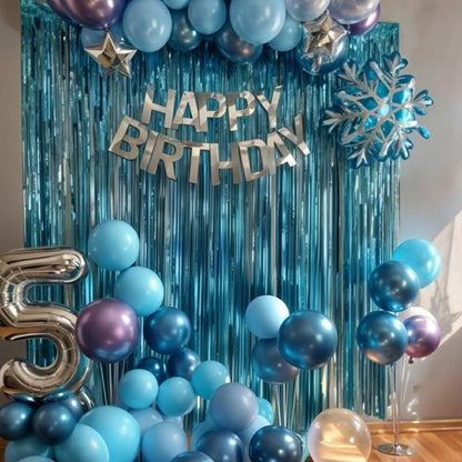 Frozen Balloons, Blue Silver Purple Clear Balloons with Snowflake Balloon for Winter Frozen Birthday Snow Party Baby Shower Wedding Backdrop Decorations