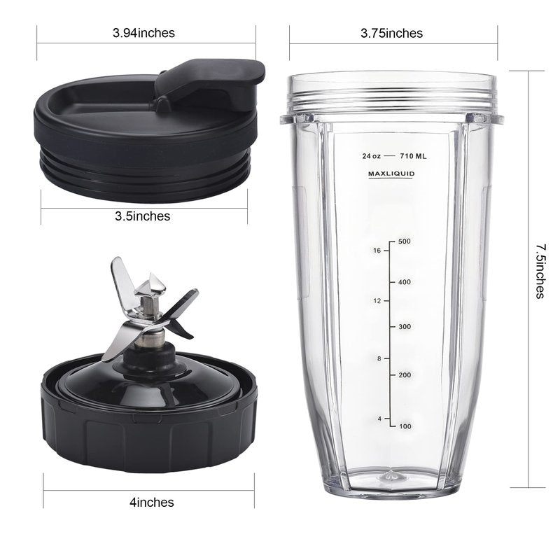 [Upgraded] Replacement 24oz Cups for Nutri Ninja Blenders, Cups with 7 Fins Replacement Extractor Blade Parts fit Ninja Auto iQ BL682-30 BL642-30 BL450-30 BL455-30 BL456-30 BL482-30 BL687CO-30 etc.