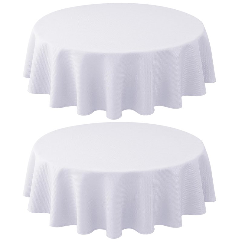 Biscaynebay 2 Pack Textured Fabric Round Tablecloths 60'' for Tables diameters from 28" to 48", White Table Cloth Water Resistant Small Circle Folding Table Covers for Dining Kitchen Wedding Parties