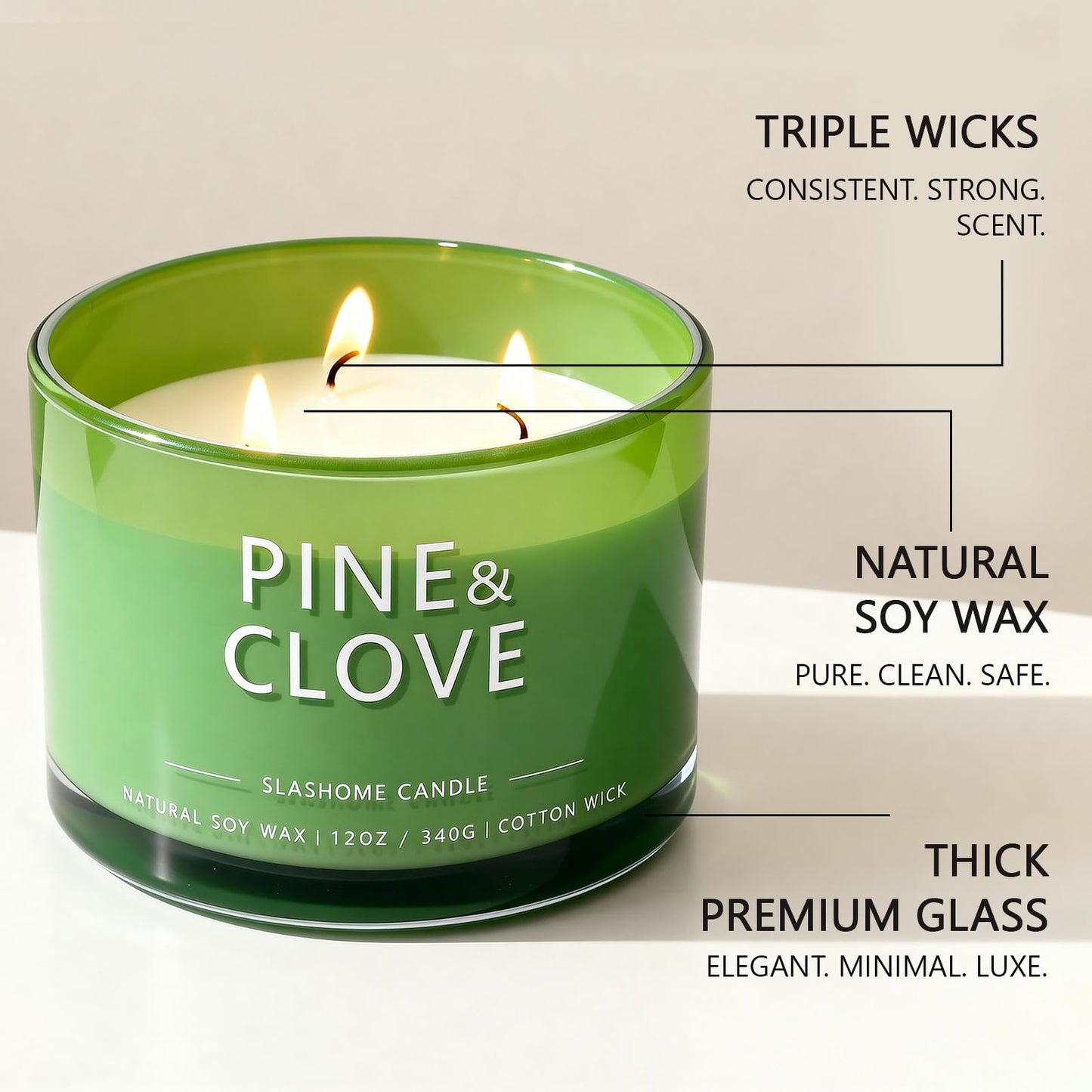 Pine & Clove Scented Candle, Luxury Large 3 Wick Soy Candle 12 Oz, 60+ Hour Long Lasting Clean Burn, Elegant Aromatherapy Home Decor, Housewarming & Birthday Gift for Men & Women