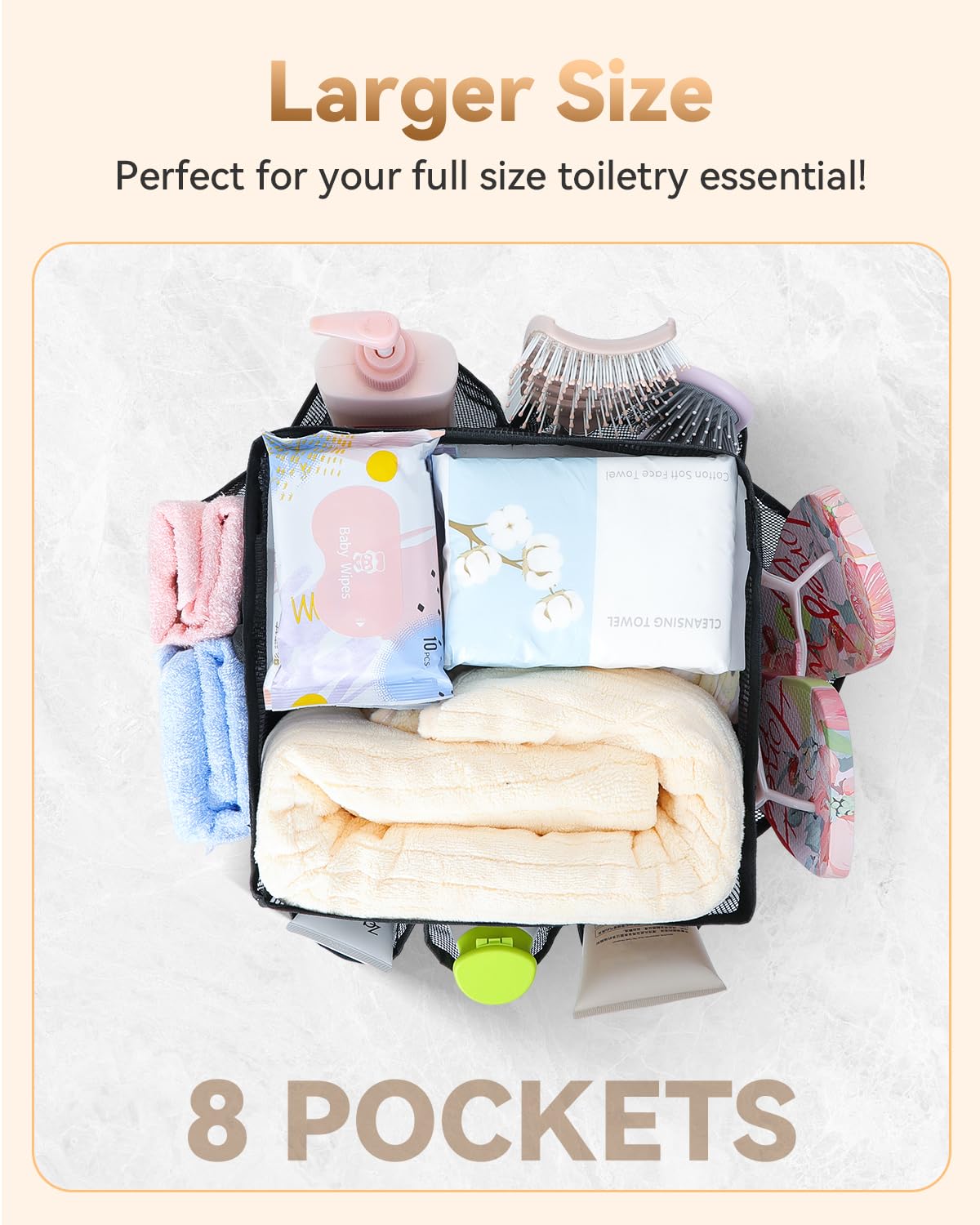 Temede Mesh Shower Caddy Tote, Large Shower Caddy Basket Portable, Quick Dry Hanging Toiletry Bag, 8 Storage Pocket Bath Organizer for College Dorm, Gym, Camp, Travel (Pink)