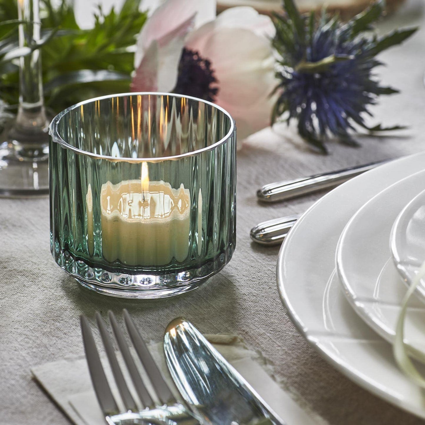 Lyngby Porcelaen Tealight Holder | Burgundy Mouth-Blown Glass | 2.6 Inches