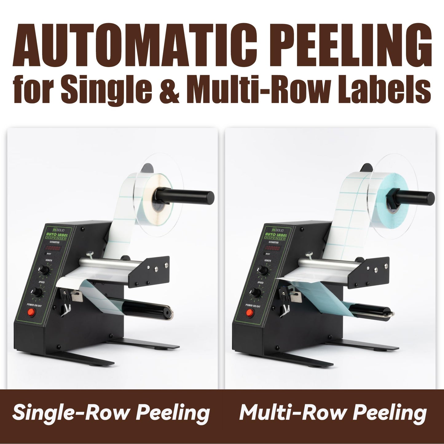 U.S. Solid Automatic Label Dispenser | Multi-Row Auto Counting 0-999999 | Label Width 0.16-5.51 in, Length 0.12-5.91 in | Adjustable Speed