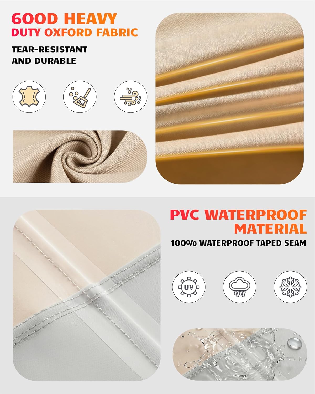 Vailge Patio Table Cover - Heavy Duty Waterproof Protection | Large Rectangular/Oval - Beige & Brown