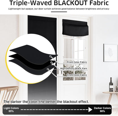 NICETOWN Magnetic Blackout Curtains - Thermal Insulated Privacy Blinds for French Doors | 1 Panel, Black 27"W x 64"L
