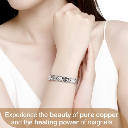 Feraco Copper Bracelet for Women 99.99% Solid Copper Magnetic Bracelets, Unique X Shape Links, Magnetic Field Therapy Jewelry Gifts (Silver X with Ring)