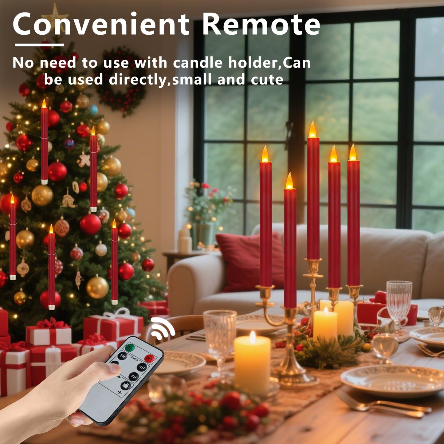 Flameless Taper Candles 10" Dripless Battery Operated Taper Candles Included Remote Timer 400+ Hours by 2AA Batteries for Halloween Christmas Wedding (Burgundy, 12 Pack)