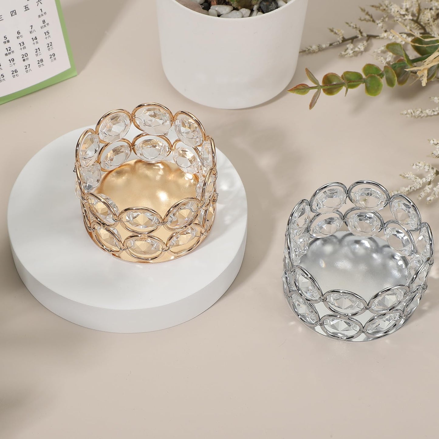 uxcell Glass Tea Light Candle Holder, Openwork Crystal Glass Votive Candle Holder for Desk Table Centerpiece, Wedding, Party, and Home Decor(Gold)